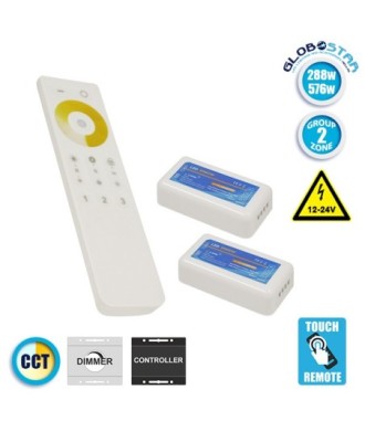 Ασύρματο LED Dimmer με Χειριστήριο Αφής 2.4G RF CCT 2 Χρωμάτων για Δυο Groups 12v (288w) - 24v (576w) DC GloboStar 04140